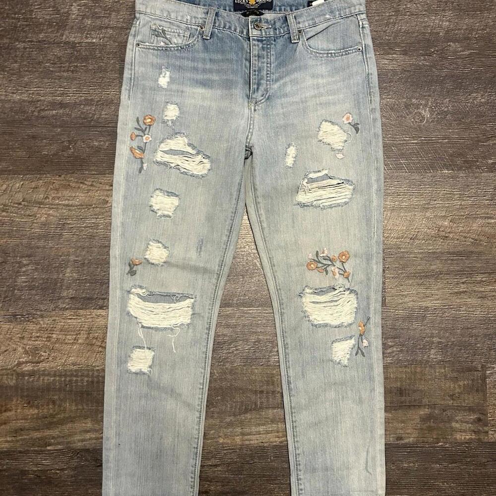 Lucky Brand Sienna Slim Boyfriend Jeans Womens 6 Light Wash Floral Distressed